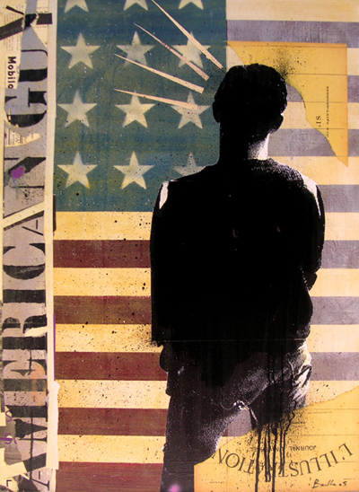 American guy / acrylique et collage et sur toile / 65x110cm / 2005Olivier Barthe